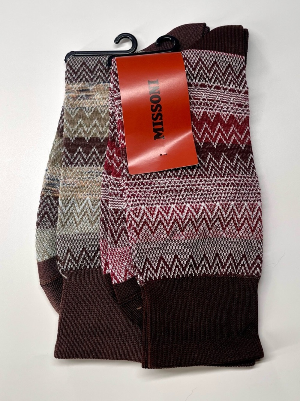 Missoni Men’s Zigzag Pattern Dress Socks - Brown & Burgundy S/M NWT